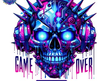 Gamer Skull PNG, Neon Gaming Design (Digital Download)