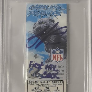 Boleto de entrada de la primera captura de los Carolina Panthers de la NFL autografiado por Julius Peppers, auténtico, grado 10, autógrafo de Beckett Grading Services
