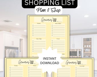 Printable Grocery List Template | 3-Page PDF | Organized Shopping List by Category | Minimalist Planner Download