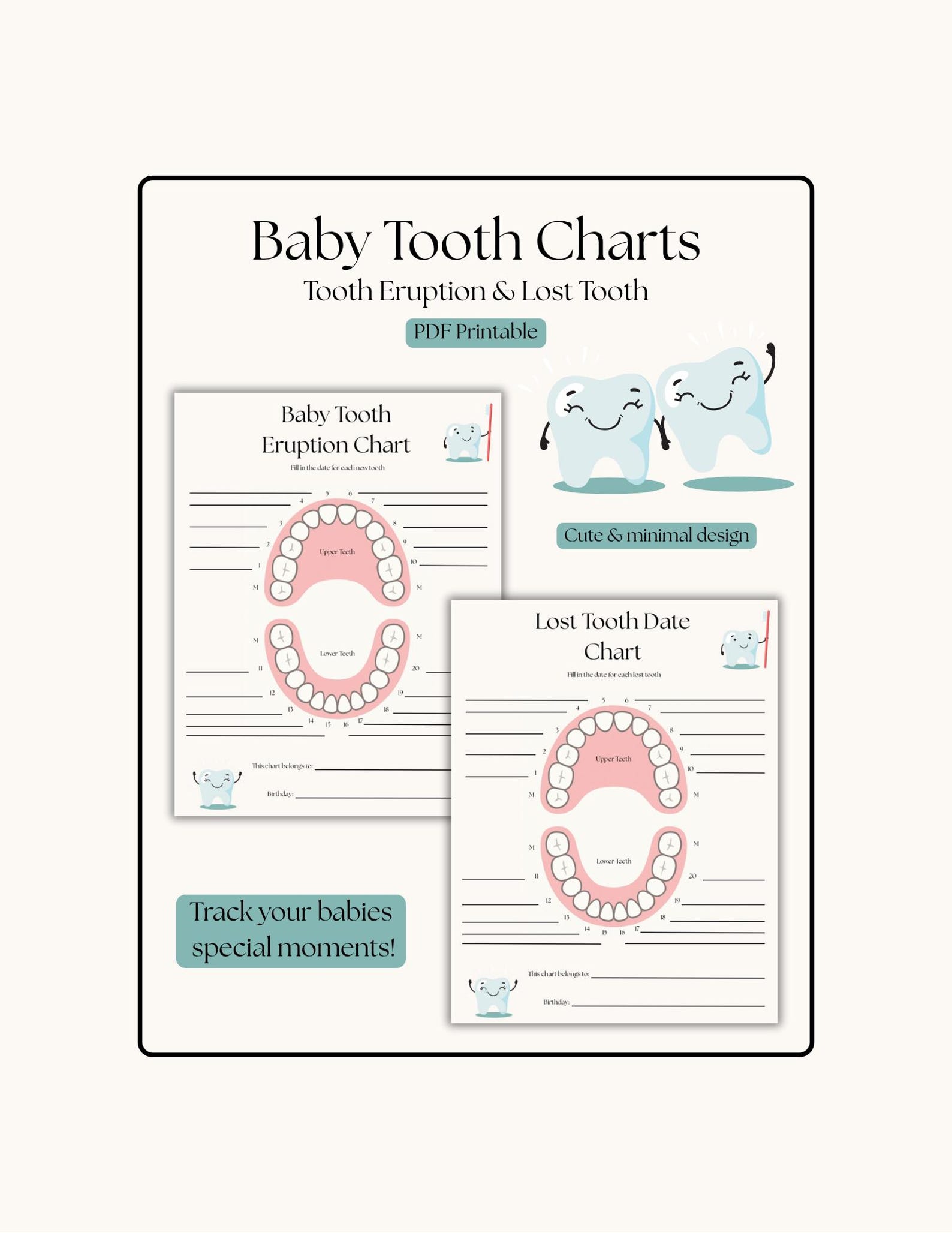 Teeth Racker Baby Tooth Tracker Chart Digital Printable - Etsy