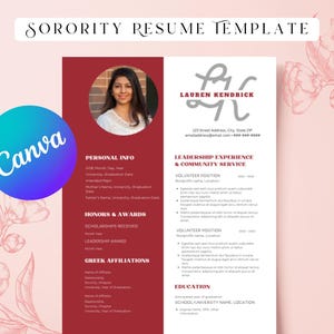 Sorority Resume & Cover Letter Editable on Canva | Rush Canva Template | Cute Social Resume