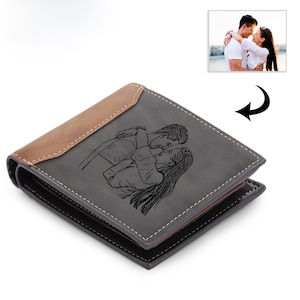 Personalisierte Brieftasche aus Leder mit Gravur für Männer - Personalisiertes Geschenk zum Vatertag mit Foto & Text, Brieftasche aus Leder mit Gravur, Geschenk für Ihn