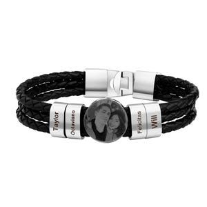 Custom Names Beaded Bracelet,Personalized custom photo leather bracelet , Mens Bracelet with Name, Birthday Gift, Father's Day Gifts for Him