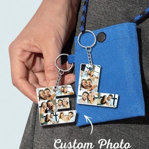 Llavero personalizado con foto y letra: joya con inicial grabada para mujer, regalo conmemorativo para pareja con 4-6 imágenes, regalo para ella y él.