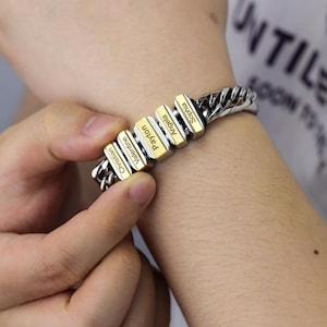 Father Gift, Custom Silver Bracelet For Dad With Kids Name, Personalize Daddy Bracelet, Famliy Name Bracelet, Husband Gift for Fathers Day