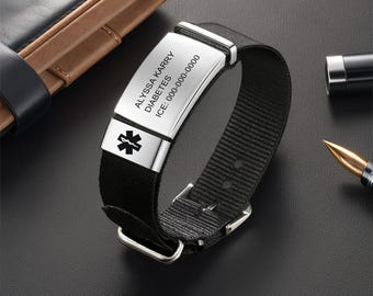 Custom Engraved Medical Alert Bracelet for her him- Adjustable Emergency ID Bracelet ,Engraved Health Alert Bracelet Medical Alert Jewelry