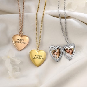 Engraved Heart Photo Locket Necklace: Custom Memorial Jewelry