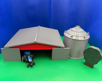 Custom Model Farm Machinery Shed w/ Grain Bin (Square)
