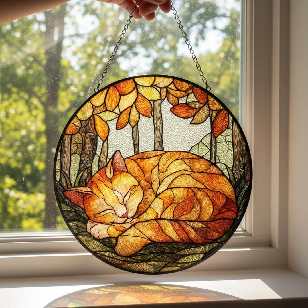 Orange Tabby Cat Sleeping Stained Glass Suncatcher, Cat Lover Gift - Etsy