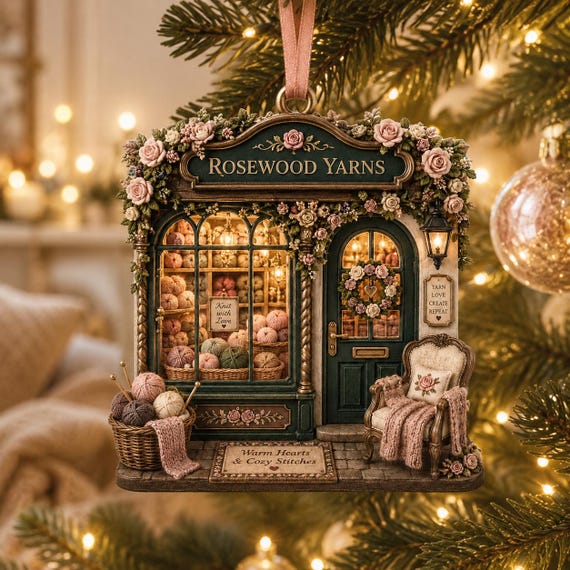 Personalized Cozy Yarn Shop Acrylic Ornament, Knitting  Christmas Gift, Crochet Corner Decor