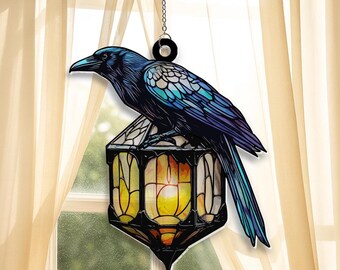 Gothic Raven Acrylic Suncatcher Stained Glass Effect