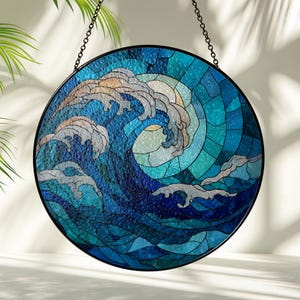 Ocean Waves Stained Glass Suncatcher,Ocean Wave Wall Art Window Hanger,Ocean Suncatcher Gift,Beach Decor,Coastal Suncatcher,Beach Lover Gift