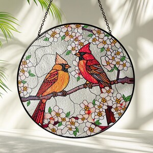 Cardinal Stained Acrylic Glass Suncatcher,Window Hanging,Cardinal Bird Lover,Bird Glass Art Memorial Suncatcher,Home Decor,Women Gift
