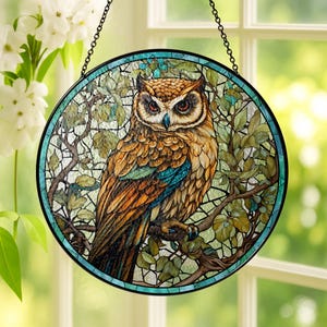 Stained Glass Owl Bird Suncatcher, Stained Glass Window Hanging Decor, Ornament, Gift for Mom, Custom Owl Figurine, Owl Stained Glass Art