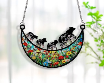 Personalized Mama Bear Suncatcher, Stained Glass Window Hanging