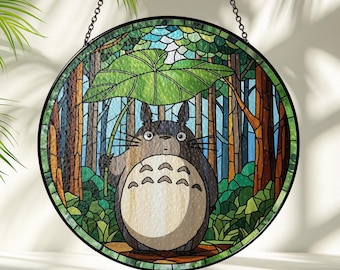 Anime Lover Hobby Stained Glass Acrylic Suncatcher, Ghibli Fan Suncatcher, Totoro