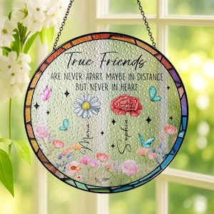 Personalized Friendship Window Hanging, True Friend Suncatcher, Birth Month Flower Stained Glass, Bestie Gift, Soul Sisters, Friendship Gift