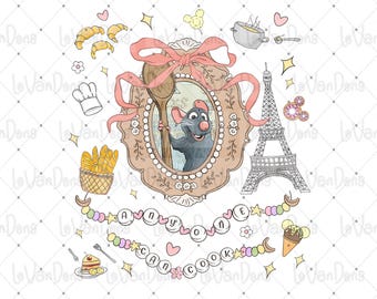 Retro Remy Ratatouille PNG, Coquette Bow, Little Chef (Digital Download)