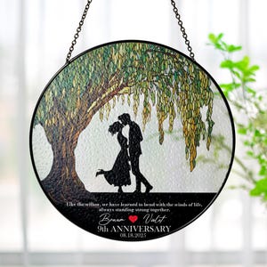 9th Anniversary Willow Stained Glass Suncatcher, Willow Tree 9 Year Anniversary Gift, 9th Anniversary Gift, Wedding Anniversary Gift For Her