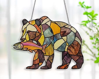 Bear ACRYLIC Suncatcher Hanging, Woodland Black Bear Window Decor