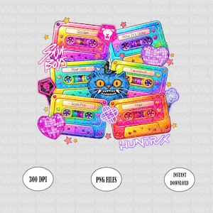Demon Hunters Cassette Tape Png, Kpop Demon Hunter Inspired Png, Huntrix Lover Png, Saja Girls, Demon Hunter Tshirt Design, Huntrix Jinu