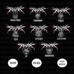 Pacchetto membri Evil SKZOO in formato PNG, Stray Kids in formato PNG, Stray Kids Dominate World Tour, Design digitale per maglietta, Design maglietta Stray Kids SKZOO in formato PNG