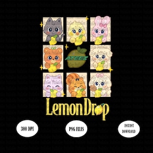 Ateez Lemon Drop PNG, Ateez Aniteez carino PNG, Ateez Kpop PNG, Ateez World Tour 2025, Design digitale per maglietta Ateez, Ateez Kpop Fan PNG