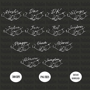 Paquete PNG del logotipo de Seventeen Members: Diseño de camiseta Kpop (descarga digital)