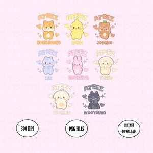 Ateez Aniteez Members PNG Bundle: Kpop T-Shirt Design (Digital Download)