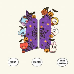 Retro Halloween BT21 BTS Png: Kpop T-Shirt Design (Digital Download