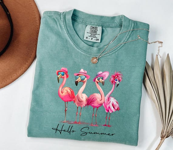 Popular Flamingos Hello Summer Shirt, Comfort Colors Women Summer T-shirt, Cute Summer Girly Tee, Cute Women Gift, Girly Summer Gift
