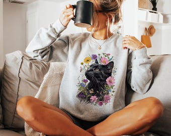 Cute Floral Cat Sweatshirt, Popular Boho Cat Sweater, Cute Cat Lover Sweatshirt, Cat Lover Gift, Cat Mom Gift