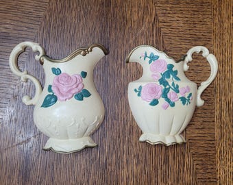 Vintage Set of Two Homco Home Interior Pink Rose Pitchers Home Decor Wall Hangings