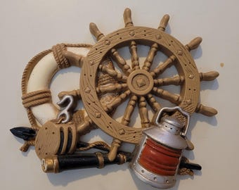 Vintage Burwood Nautical Marine Ship Helm Hanging Wall Art Decor