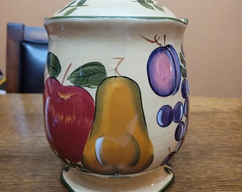 Vintage Home Trends Granada Hand Painted Fruit Ceramic Footed Canister Jar