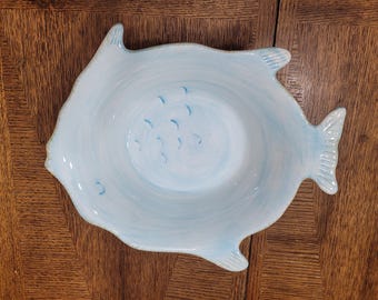 Vintage Baby Blue Ceramic Fish Shaped Serving Dish Platter Ambiance by the Sea Collection Kitchen Decore