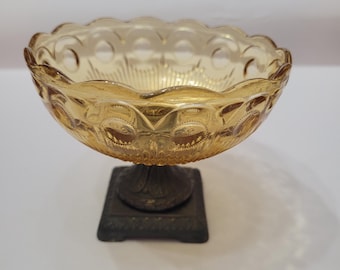 Vintage Bartlett Collins Amber Glass Pedestal dish or Compote