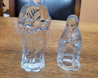 Vintage Clear Glass Nativity Joseph and Mary Pair