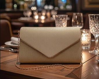 Vintage gold glitter envelope clutch purse evening purse bag