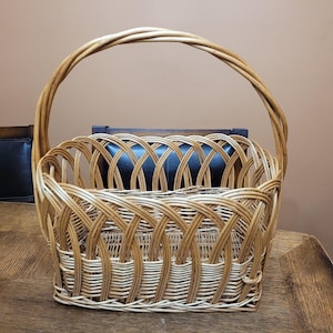 Vintage Willow Wicker High Arch Handle Gathering and Foraging Basket 16 x 16 x 10