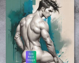 Toalla facial / Ilustración de arte masculino / Figura esculpida en la espalda / Arte masculino abstracto verde azulado / Decoración masculina moderna / Toalla artística de gimnasio / Arte gay