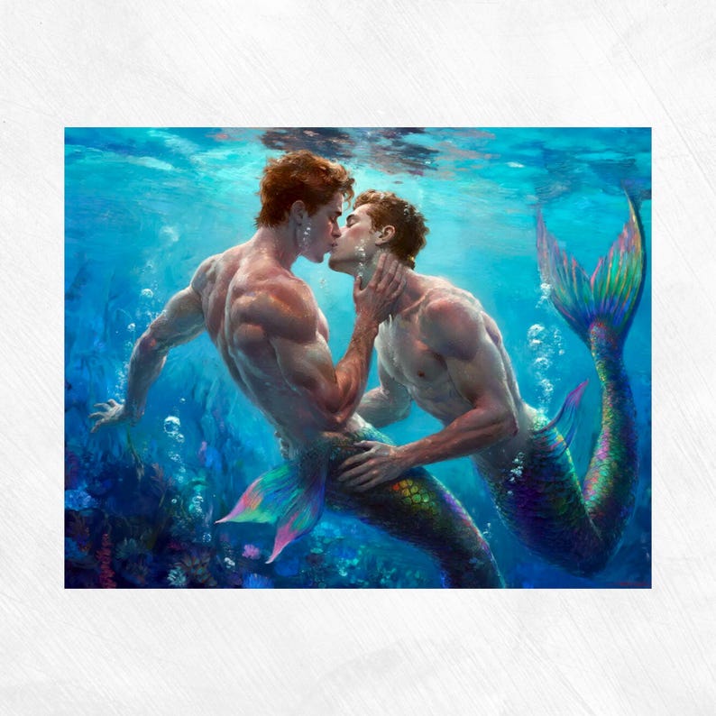 Art Print | Gay Merman Kiss Art Print | LGBTQ Wall Art Male Figure ...