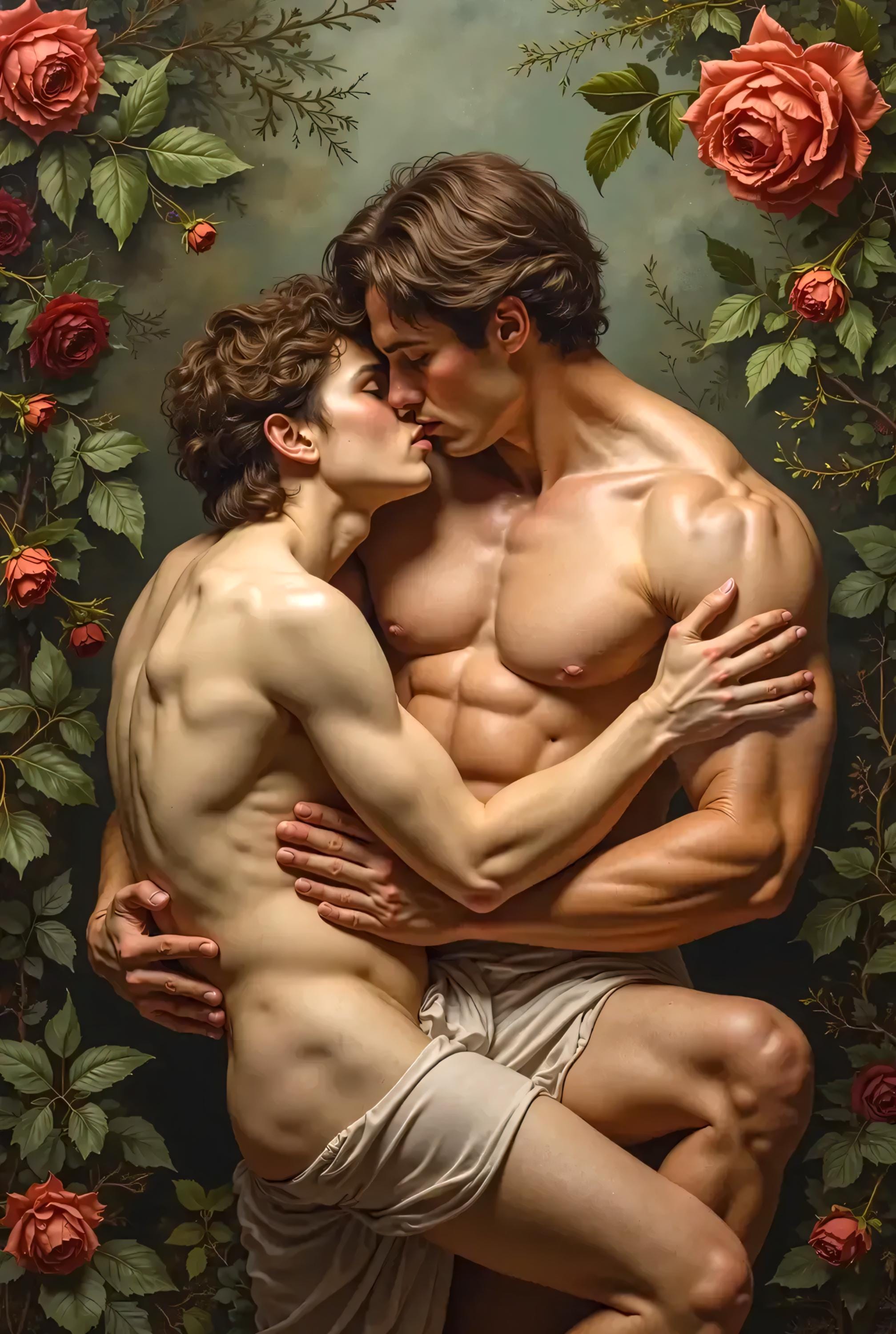 Romantic Rose Garden | Gay Couple Art Bundle | Sensual Male Couple Wall Art Set  | LGBTQ+ | Gay art | Renaissance Painting | Gift for Him