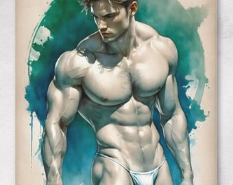 Toalla facial / Forma de quietud esmeralda / Toalla facial de arte masculino / Figura masculina esculpida / Regalo de arte gay / Arte figurativo moderno / Decoración LGBTQ