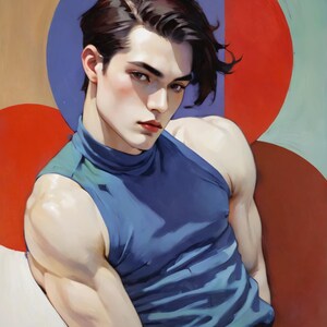 LGBTQ Modern Male Portrait Digital Art | Gay Art Printable Wall Decor | Colorful Pride Aesthetic | Gay Art, Impressionist Painting