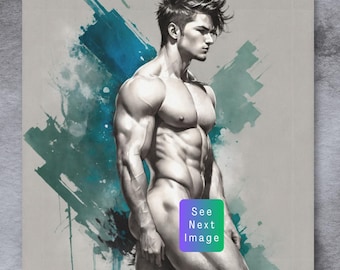 Face Towel | Sculpted Resolve | Modern Male Figure Art | Elegant Masculine Illustration | Gay Art Decor | Strength in Silence | Gay Art