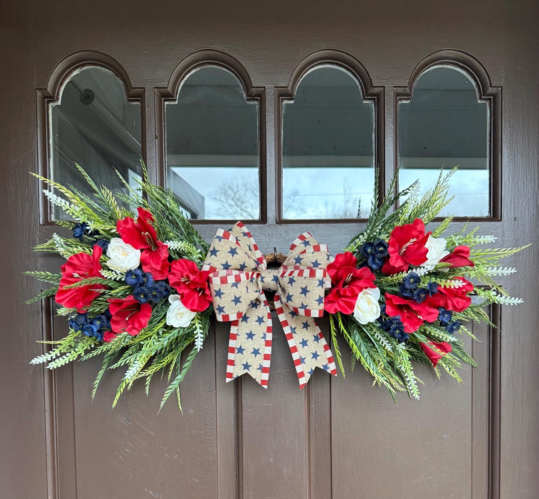 Patriotic Front Door Swag, Red White Blue Wreath, 4th of July Decor ...