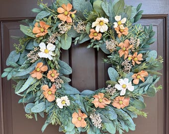 Fall Wreath for Front Door, Neutral Fall Wreath, Cream Taupe Wreath, Farmhouse Grapevine Wreath, Autumn Door Decor, Rustic Fall Decor