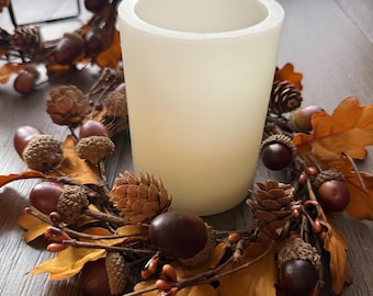 Fall Mini Acorn Pinecone Wreath, Farmhouse Candle Decor, Fall Decor, Thanksgiving Decor