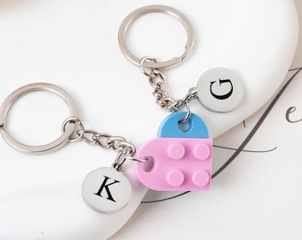 Personalized Initial Heart Keychain Set,Initials Matching keychains for her/ Friend/Couple ,Personalisation Couple Boyfriend Girlfriend Gift